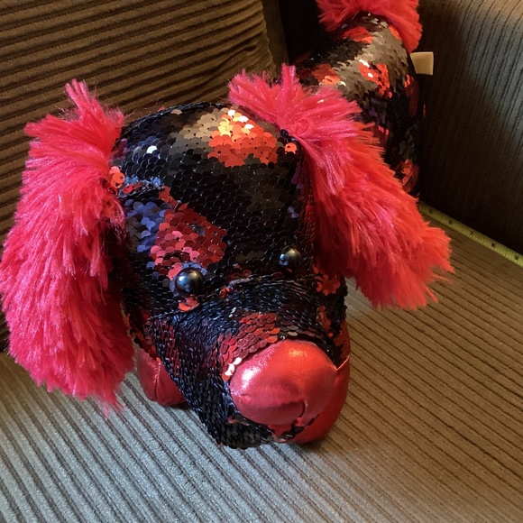 Valentines Black and Red Hearts Sequin DACHSHUND Reverse Plush Dog Weiner Retro - Picture 2 of 6
